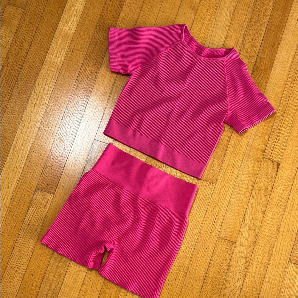 Vibrant Pink Ribbed Two-Piece Set